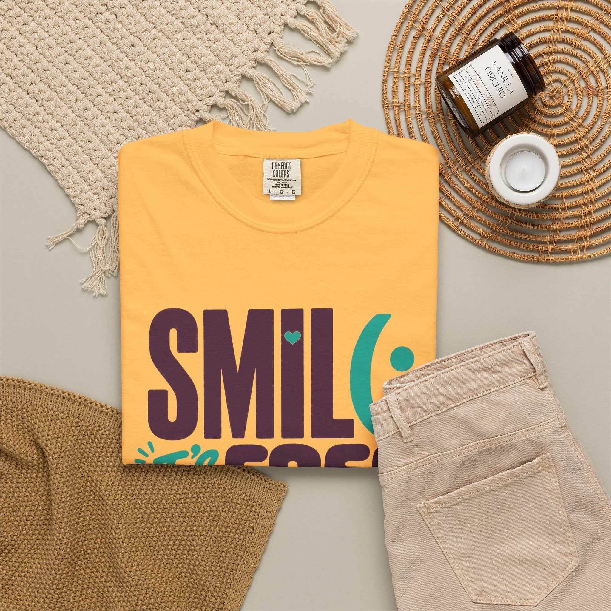 SMIL(: IT’S FREE. Plum & Teal Garment-Dyed Graphic Tee