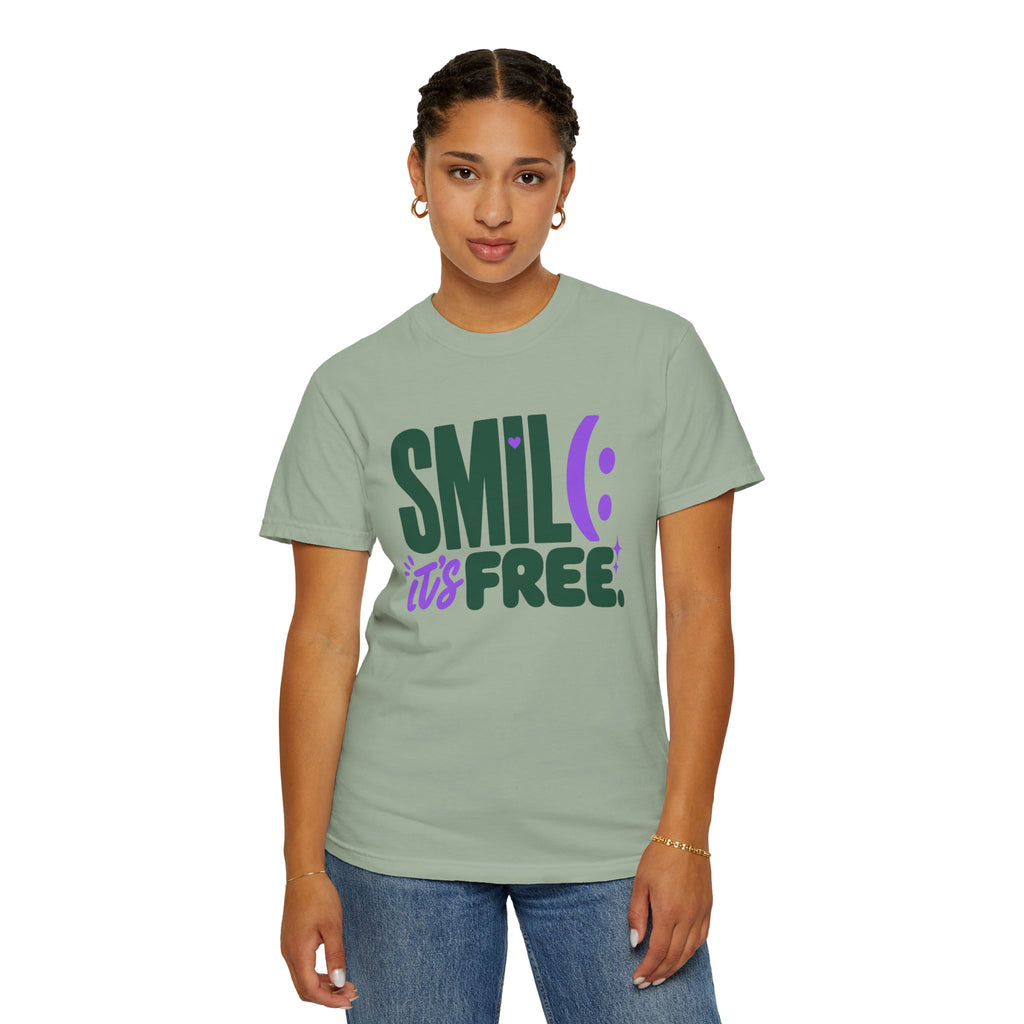SMIL(: IT’S FREE. Forest Green & Purple Garment-Dyed Graphic Tee