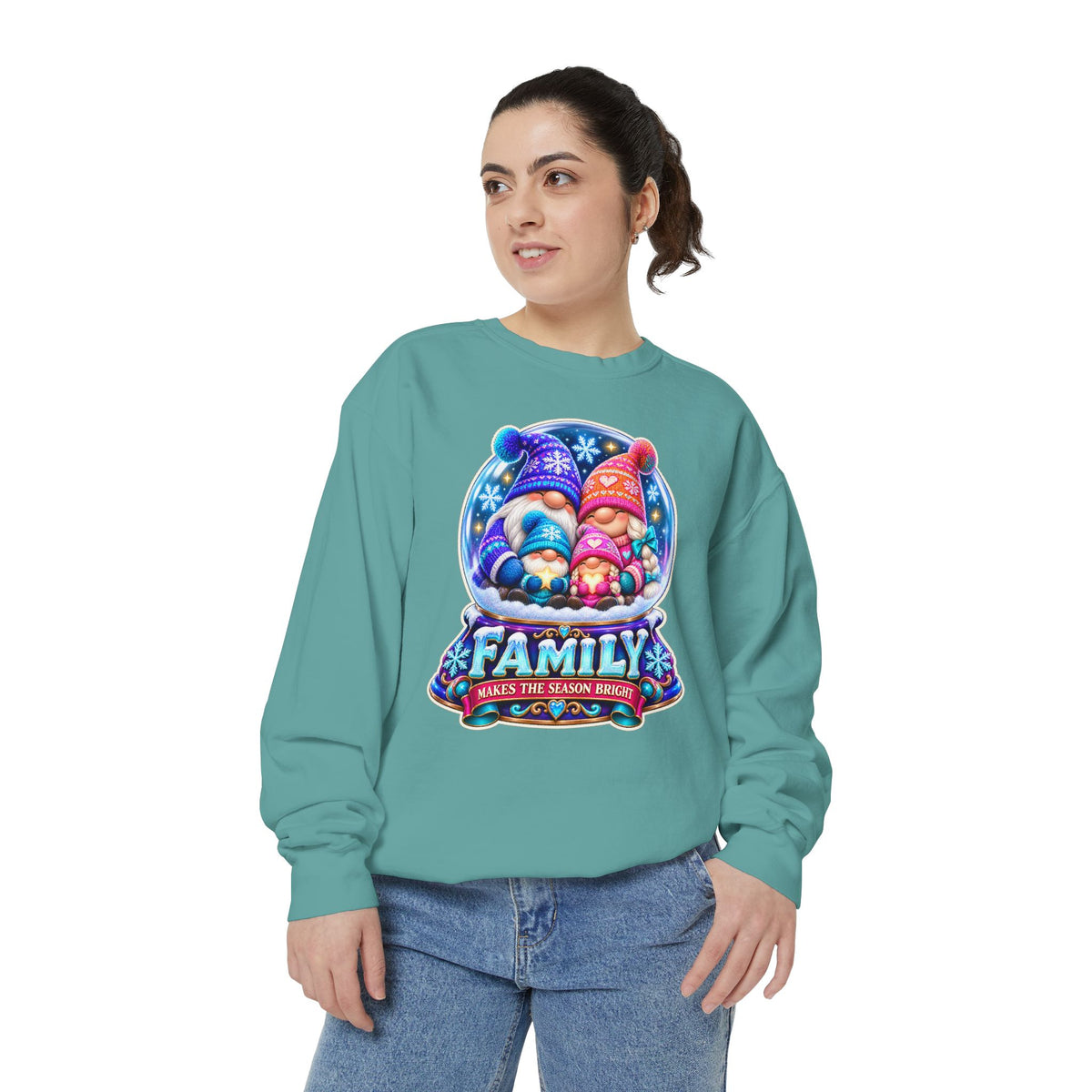 Family Gnome Christmas Sweatshirt "Family Makes the Season Bright"