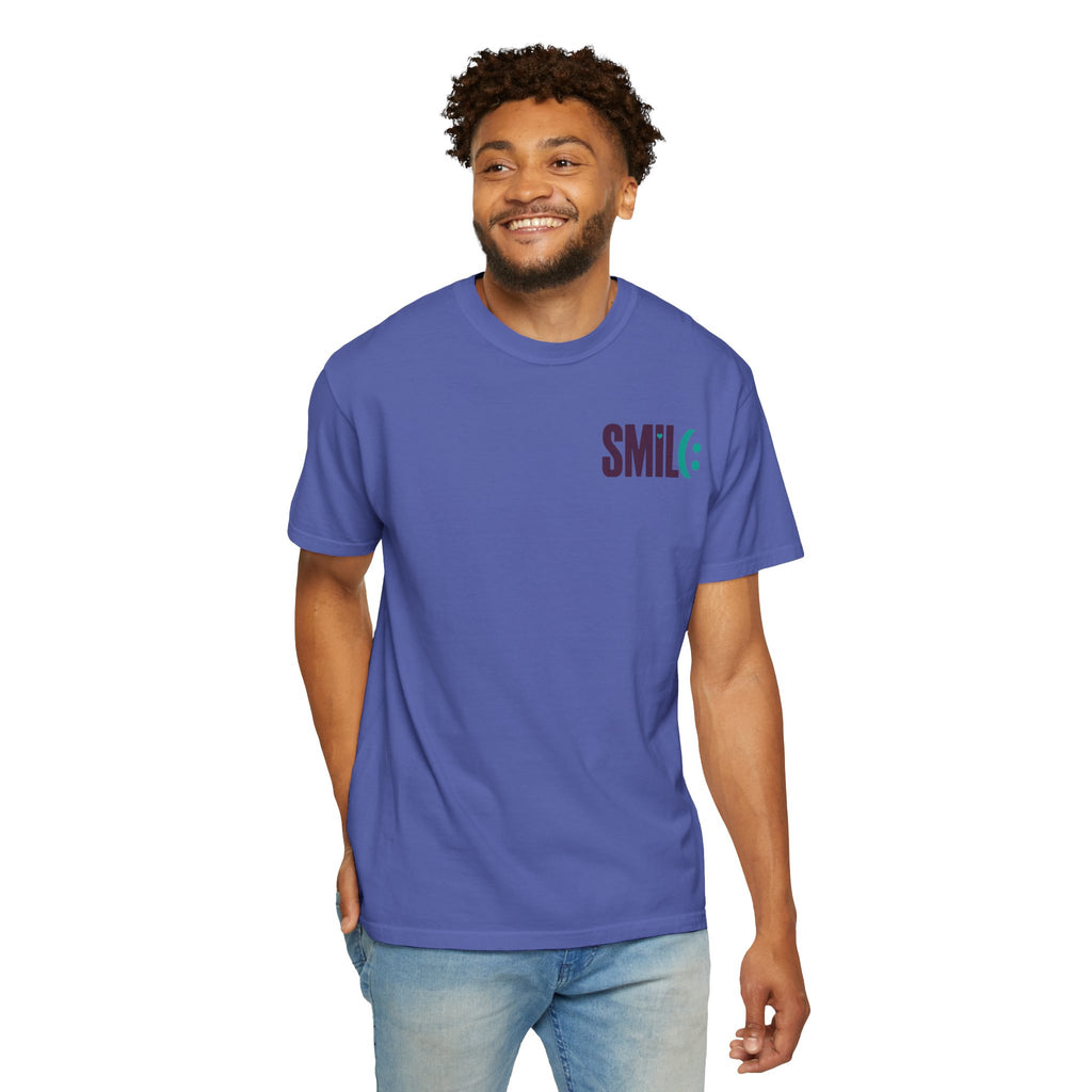 SMIL(: IT’S FREE. Front & Back Garment-Dyed Graphic Tee