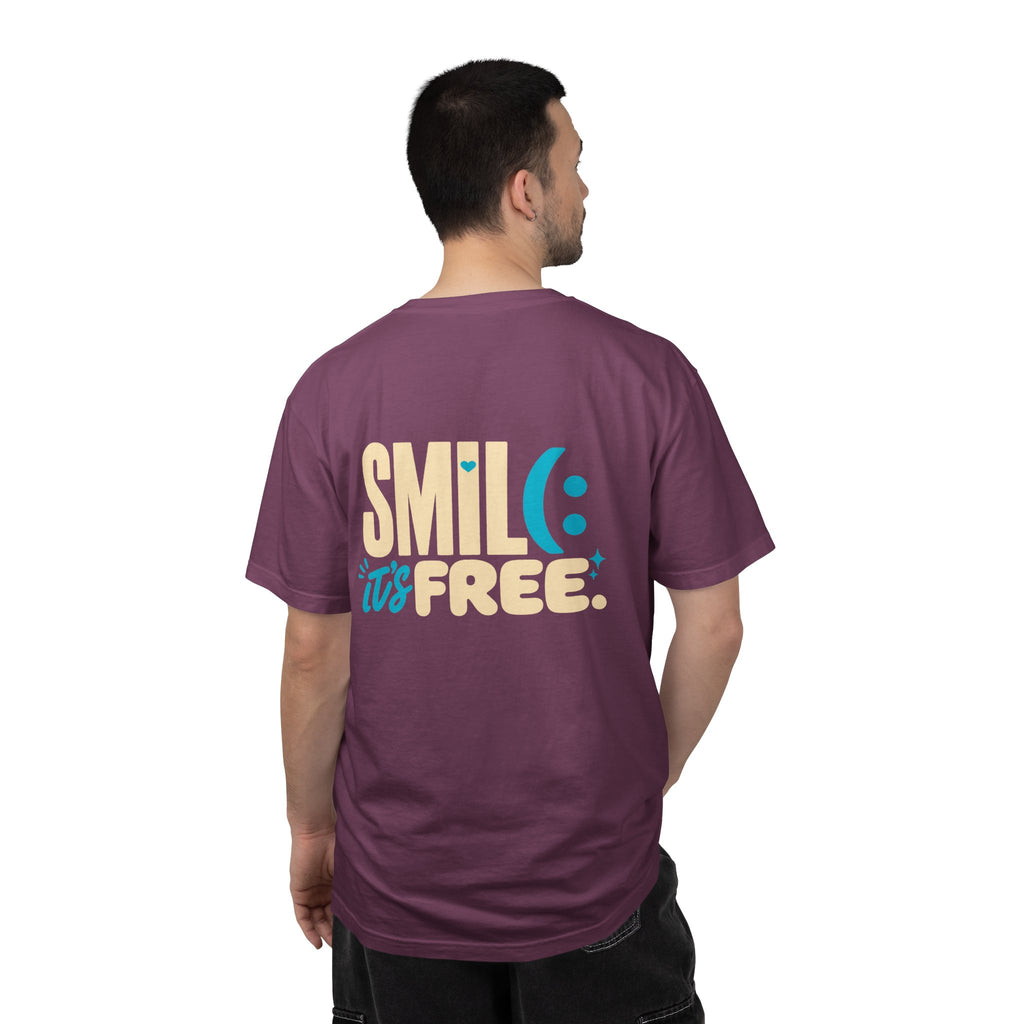 SMIL(: IT’S FREE. Charcoal & Plum Front-and-Back Tee