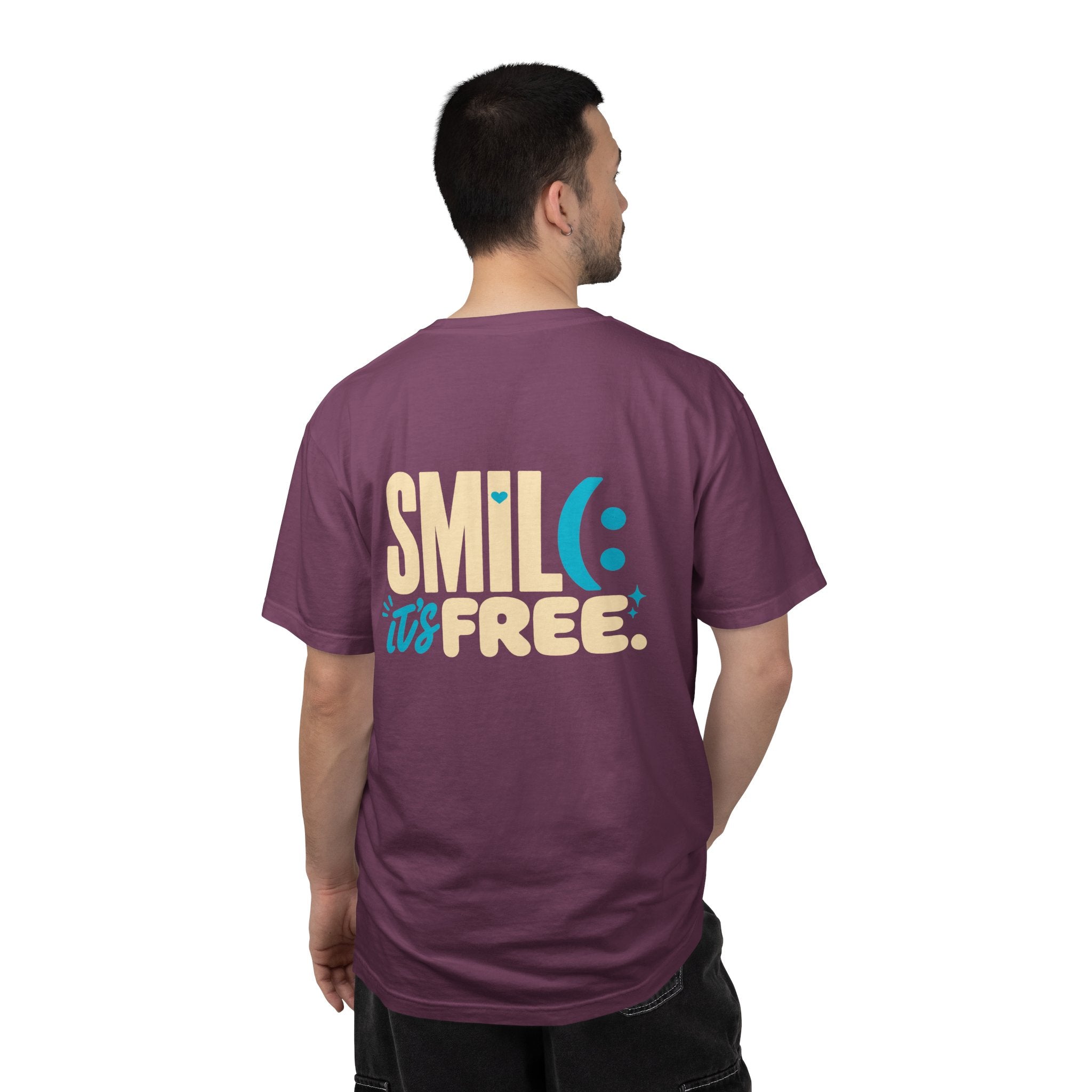 SMIL(: IT’S FREE. Charcoal & Plum Front-and-Back Tee