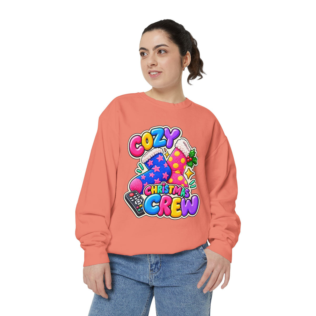 Cozy Christmas Crew Crewneck Sweatshirt 🧦🎄📺