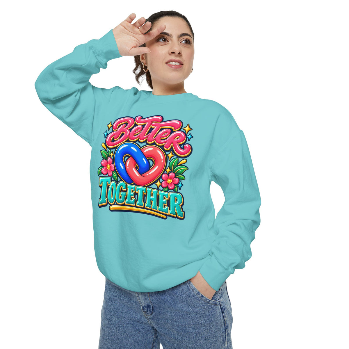 Better Together Heart Sweatshirt — Yellow & Aqua