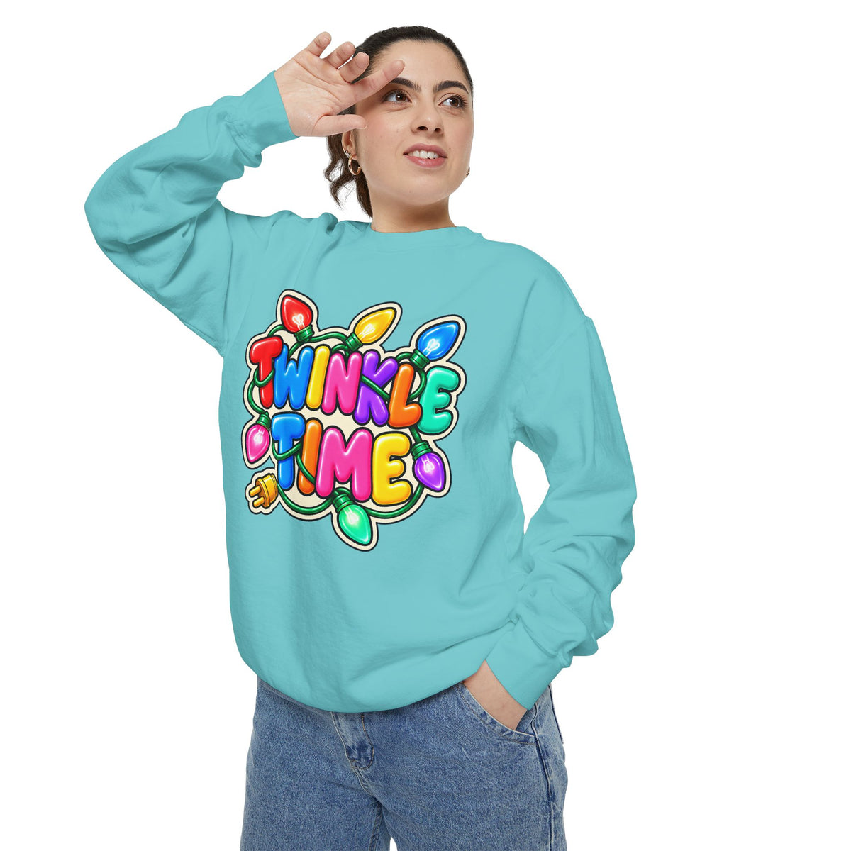 Twinkle Time Christmas - Colorful Holiday Light Graphic  Sweatshirt