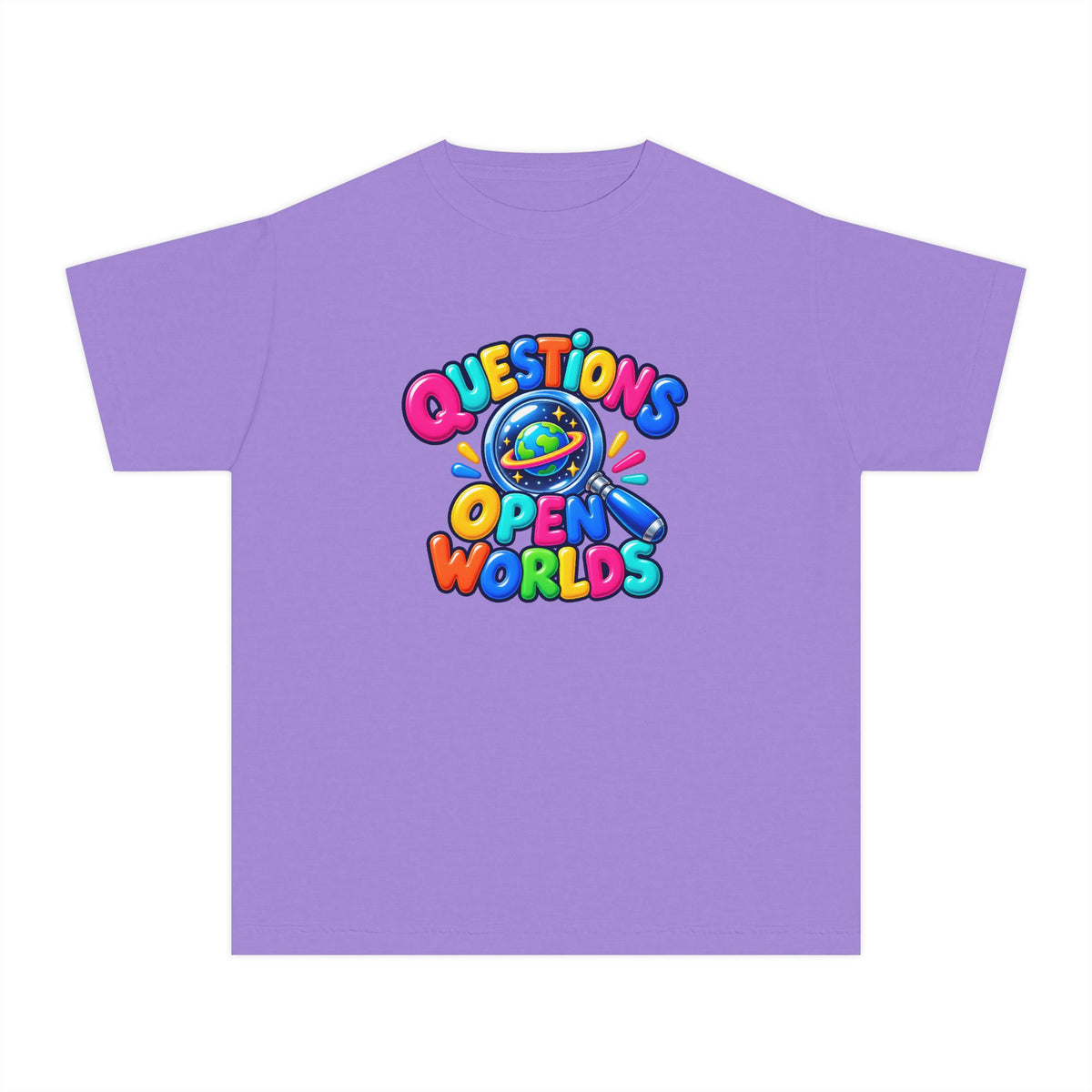 🌍 Questions Open Worlds Colorful Space Graphic Youth Tee