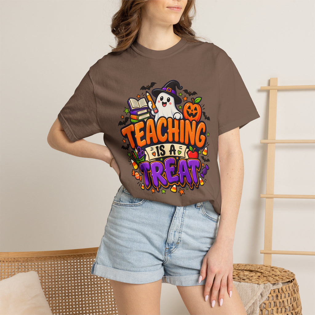 Teaching Is a Treat Halloween T-Shirt — Cute Ghost & Pumpkin Teacher Tee