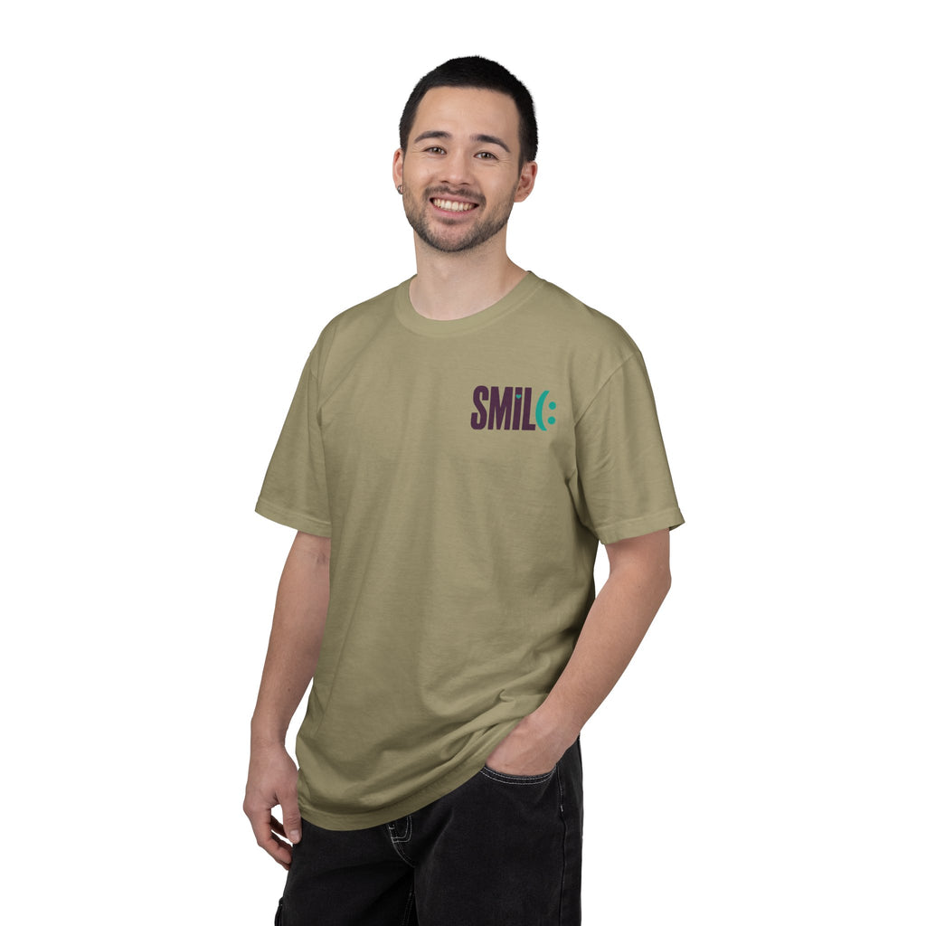 SMIL(: IT’S FREE. Front & Back Garment-Dyed Graphic Tee