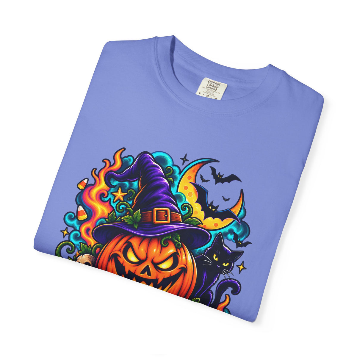 Unisex Halloween Pumpkin & Black Cat T-Shirt | Colorful Spooky Adult Tee