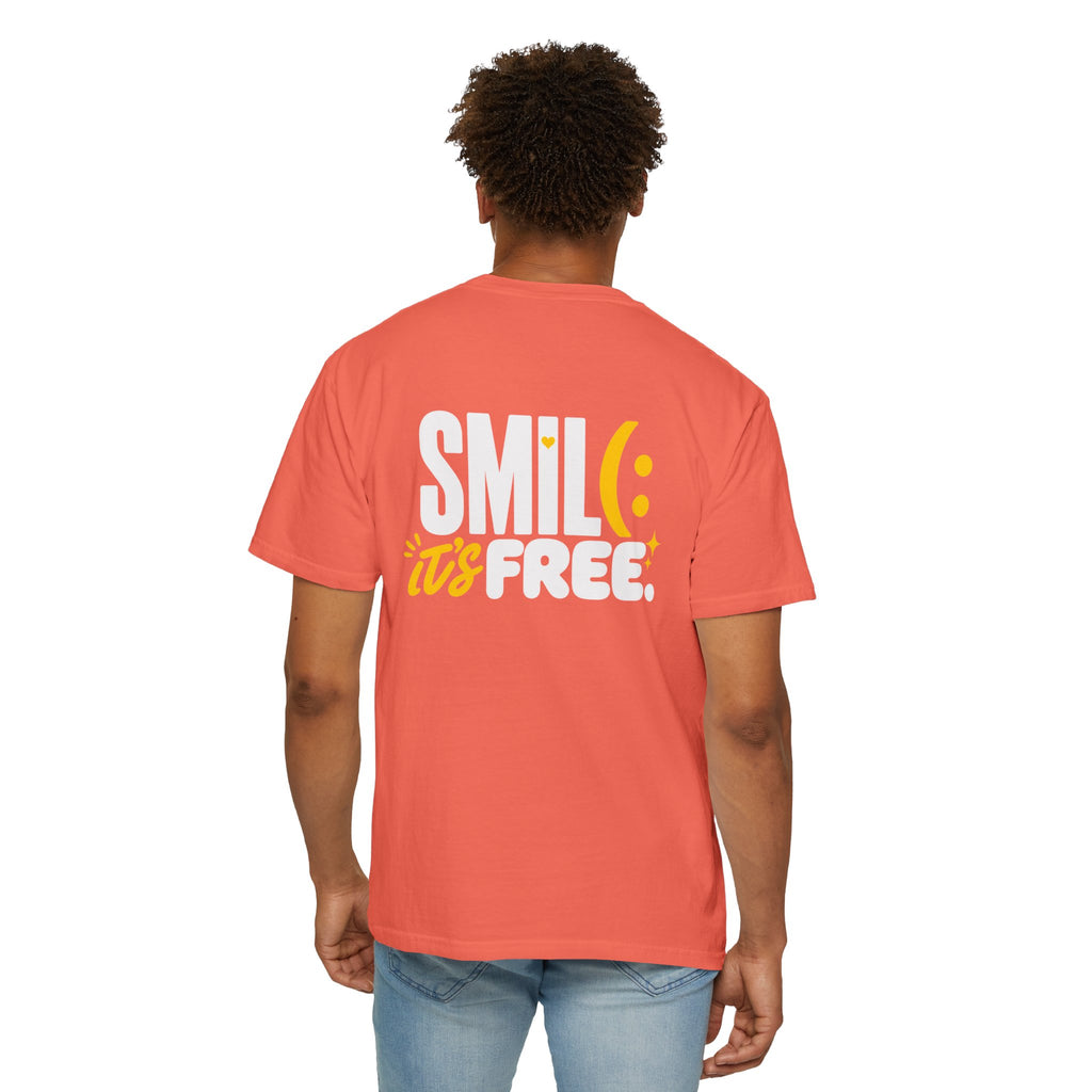 SMIL(: IT’S FREE. White & Yellow Front-and-Back Garment-Dyed Tee