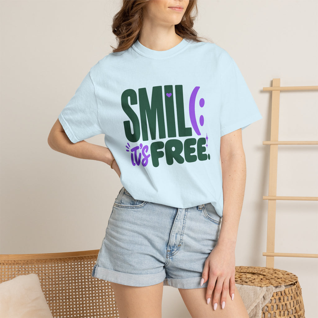 SMIL(: IT’S FREE. Forest Green & Purple Garment-Dyed Graphic Tee