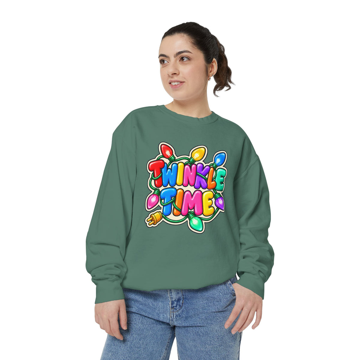 Twinkle Time Christmas - Colorful Holiday Light Graphic  Sweatshirt