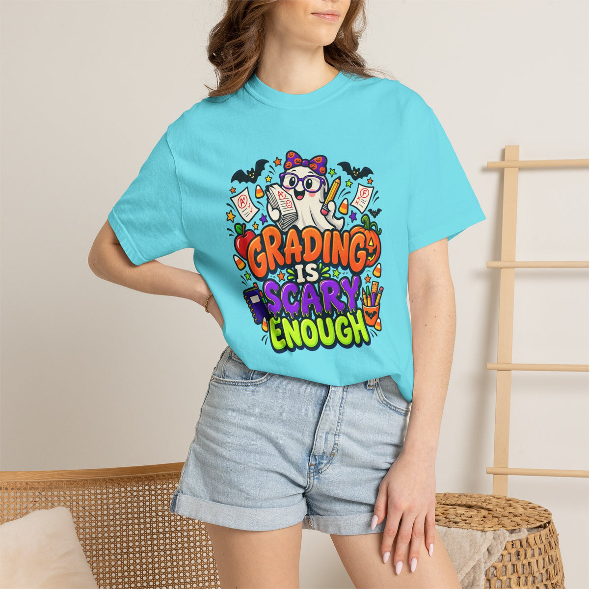 Grading Is Scary Enough T-Shirt — Halloween Teacher Funny Tee