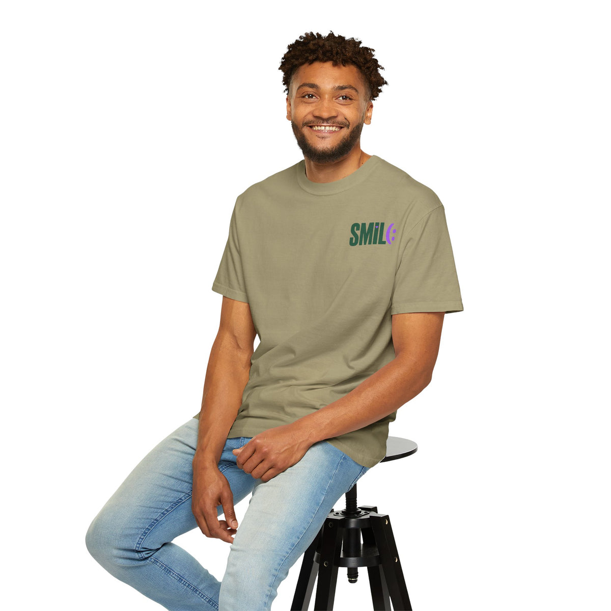 SMIL(: IT’S FREE. Green & Purple Front-and-Back Garment-Dyed Tee
