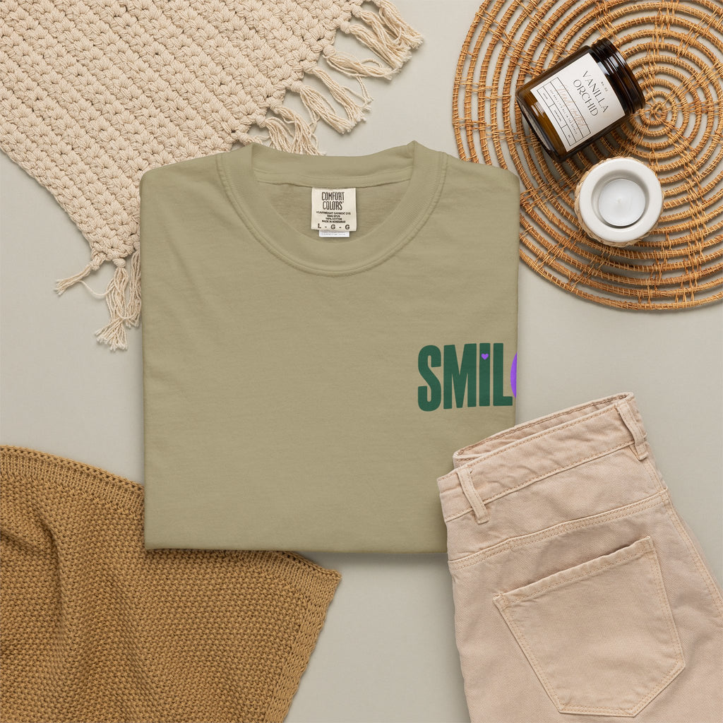 SMIL(: IT’S FREE. Green & Purple Front-and-Back Garment-Dyed Tee