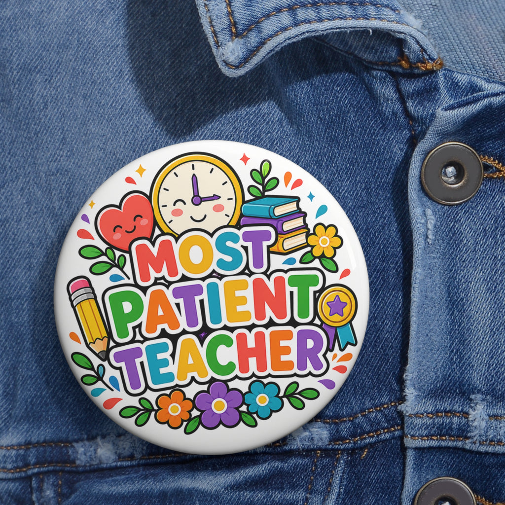 Most Patient Teacher Pin, Teacher Appreciation Gift, 3 Inch Award Button