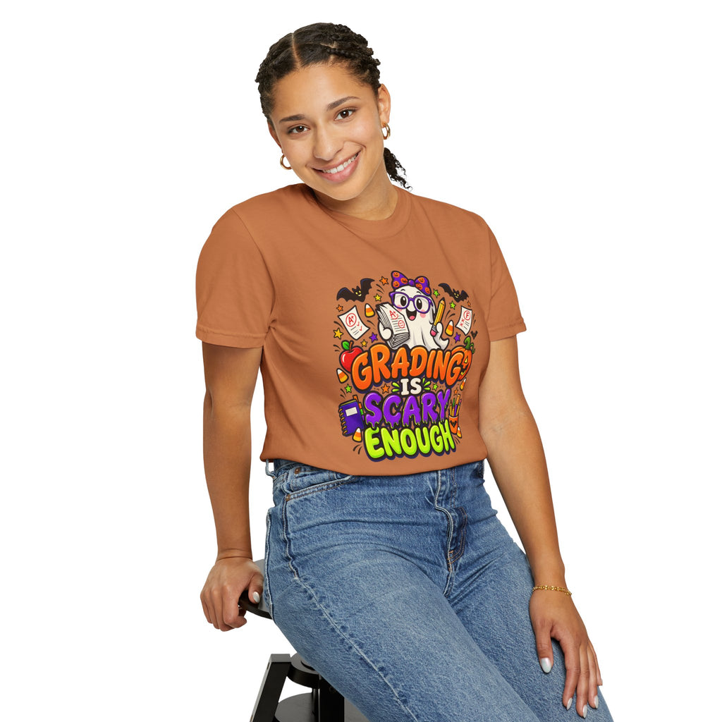 Grading Is Scary Enough T-Shirt — Halloween Teacher Funny Tee