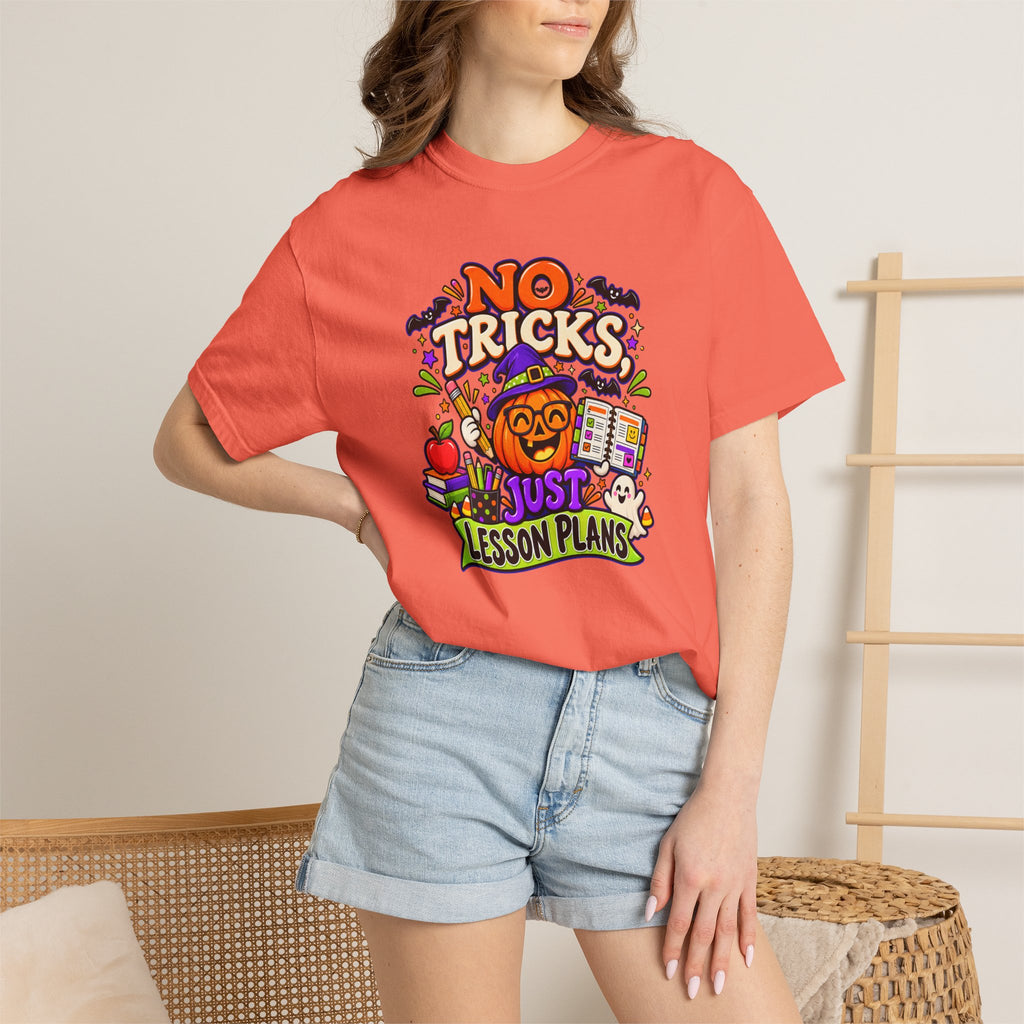 Halloween Teacher T-Shirt - "No Tricks, Just Lesson Plans"