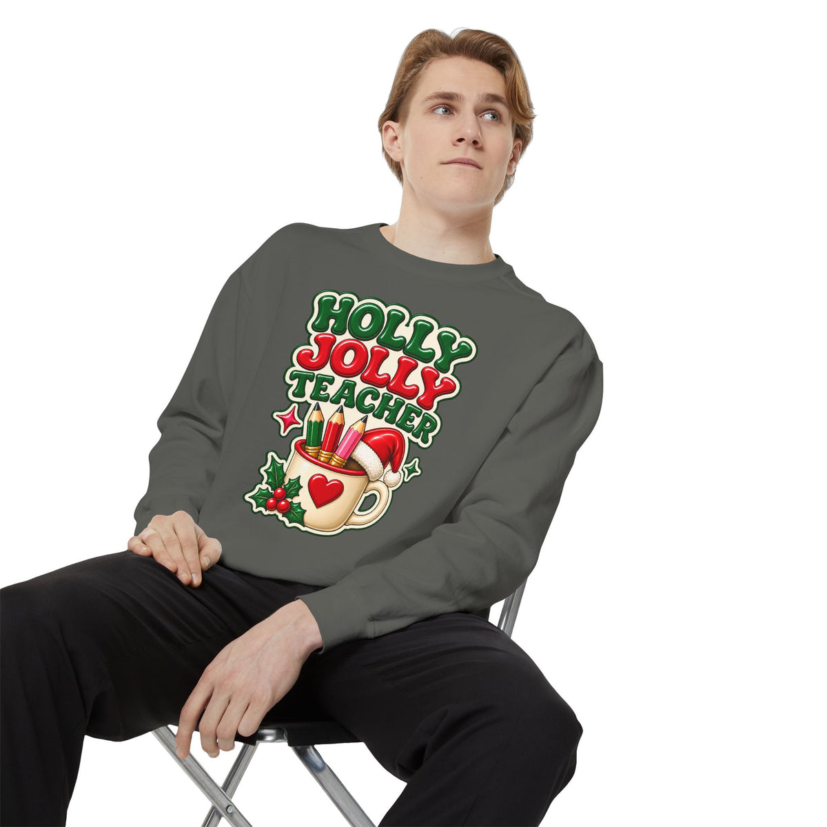 Holly Jolly Teacher Sweatshirt – Christmas Mug Holiday Teacher Gift
