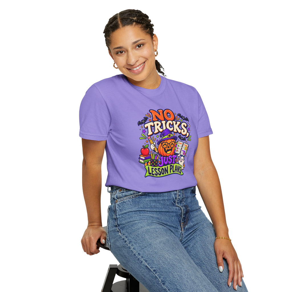Halloween Teacher T-Shirt - "No Tricks, Just Lesson Plans"