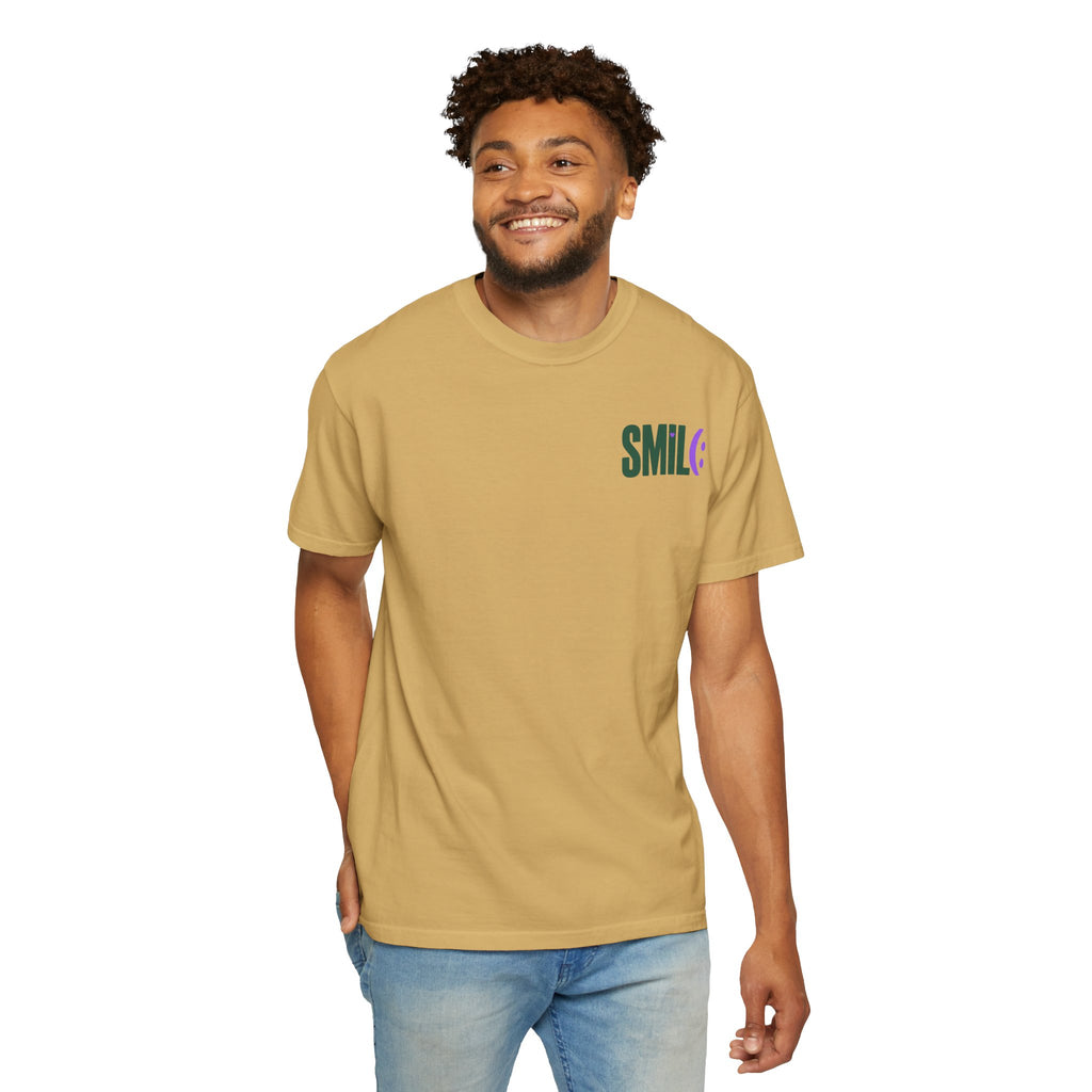 SMIL(: IT’S FREE. Green & Purple Front-and-Back Garment-Dyed Tee