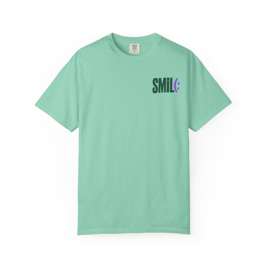 SMIL(: IT’S FREE. Green & Purple Front-and-Back Garment-Dyed Tee