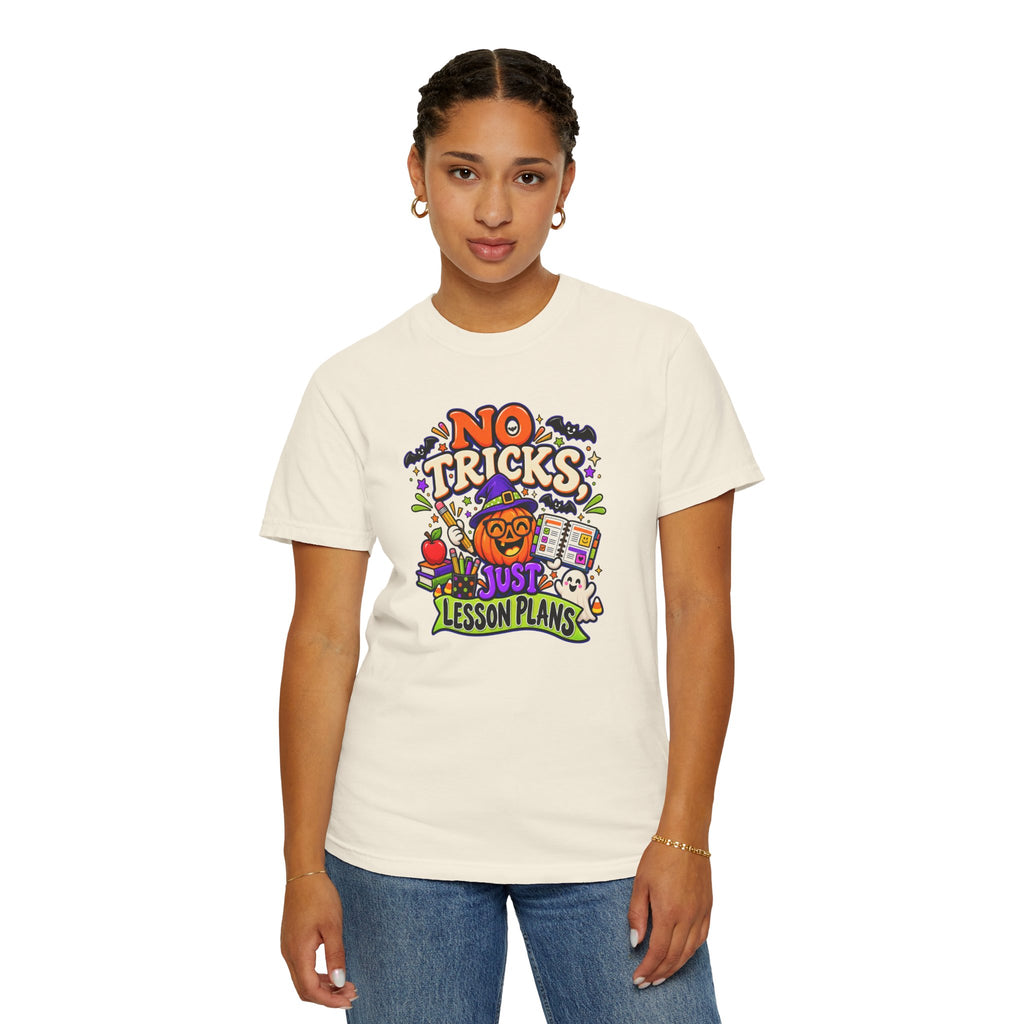 Halloween Teacher T-Shirt - "No Tricks, Just Lesson Plans"