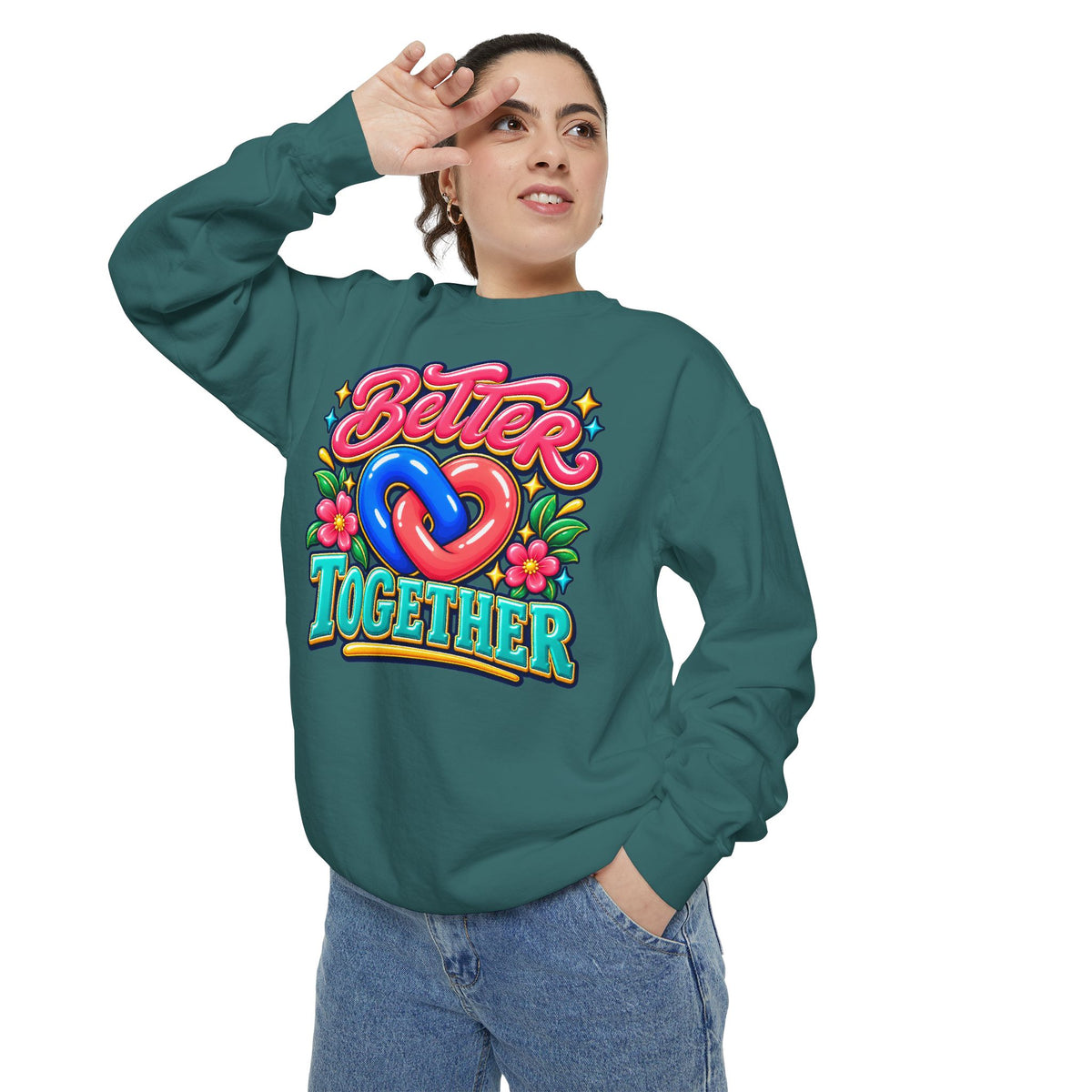 Better Together Heart Sweatshirt — Yellow & Aqua