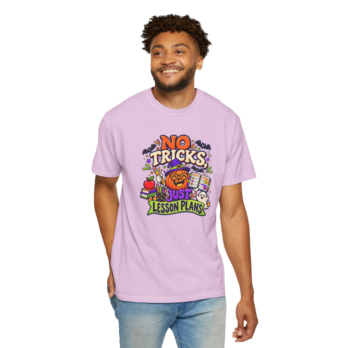 Halloween Teacher T-Shirt - "No Tricks, Just Lesson Plans"