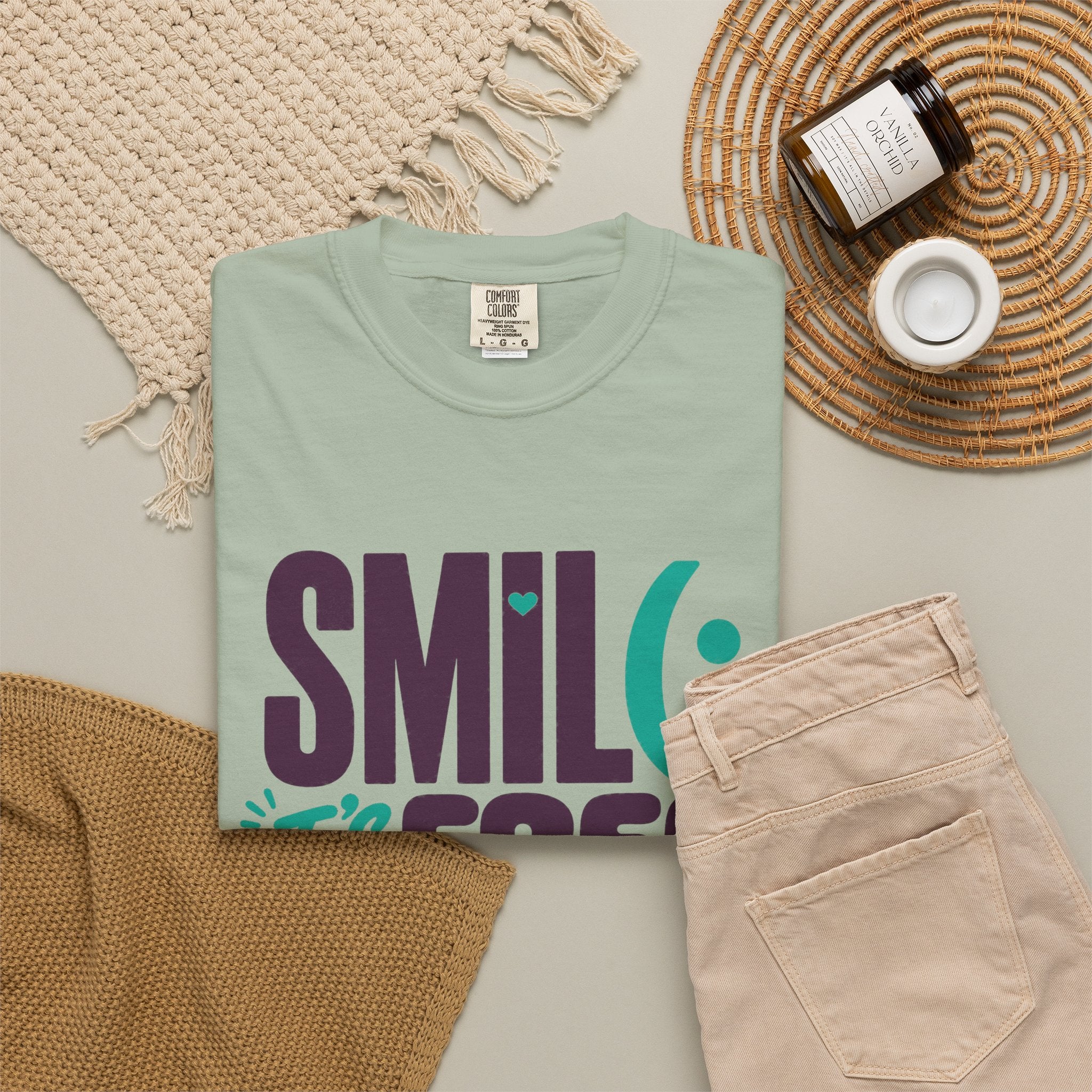 SMIL(: IT’S FREE. Plum & Teal Garment-Dyed Graphic Tee