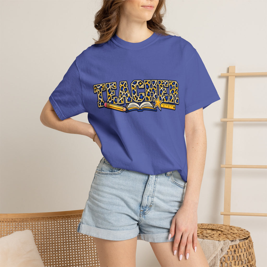Leopard Print Teacher Comfort Colors® Heavyweight Tee 🍎✏️