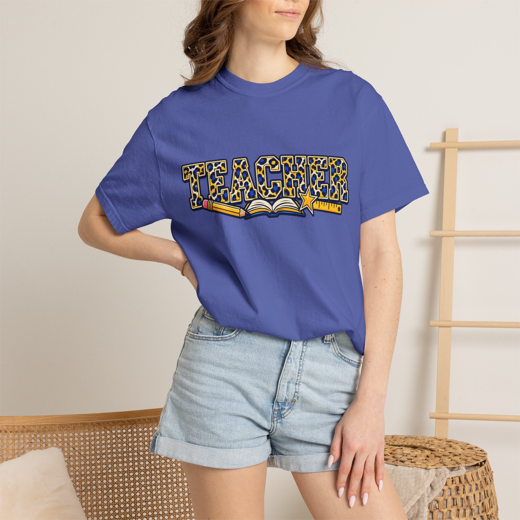 Leopard Print Teacher Comfort Colors® Heavyweight Tee 🍎✏️