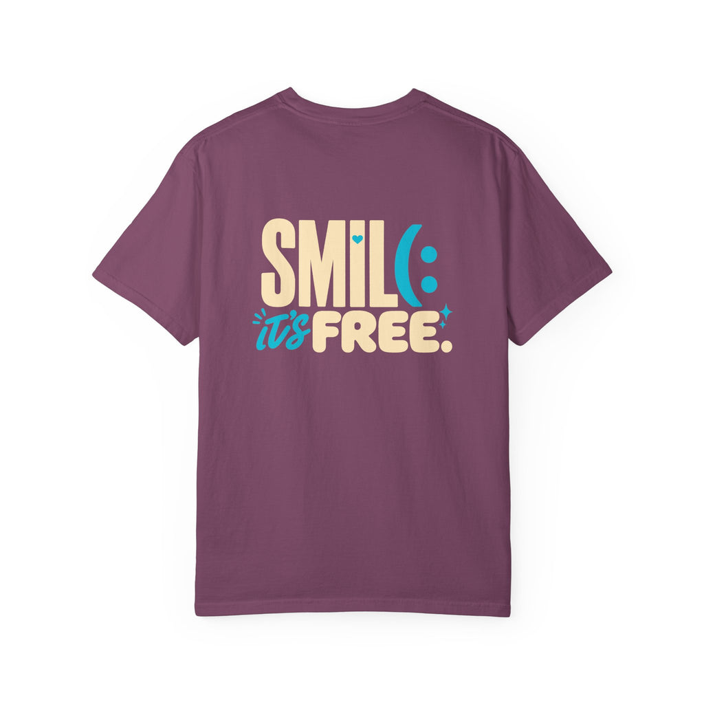 SMIL(: IT’S FREE. Charcoal & Plum Front-and-Back Tee