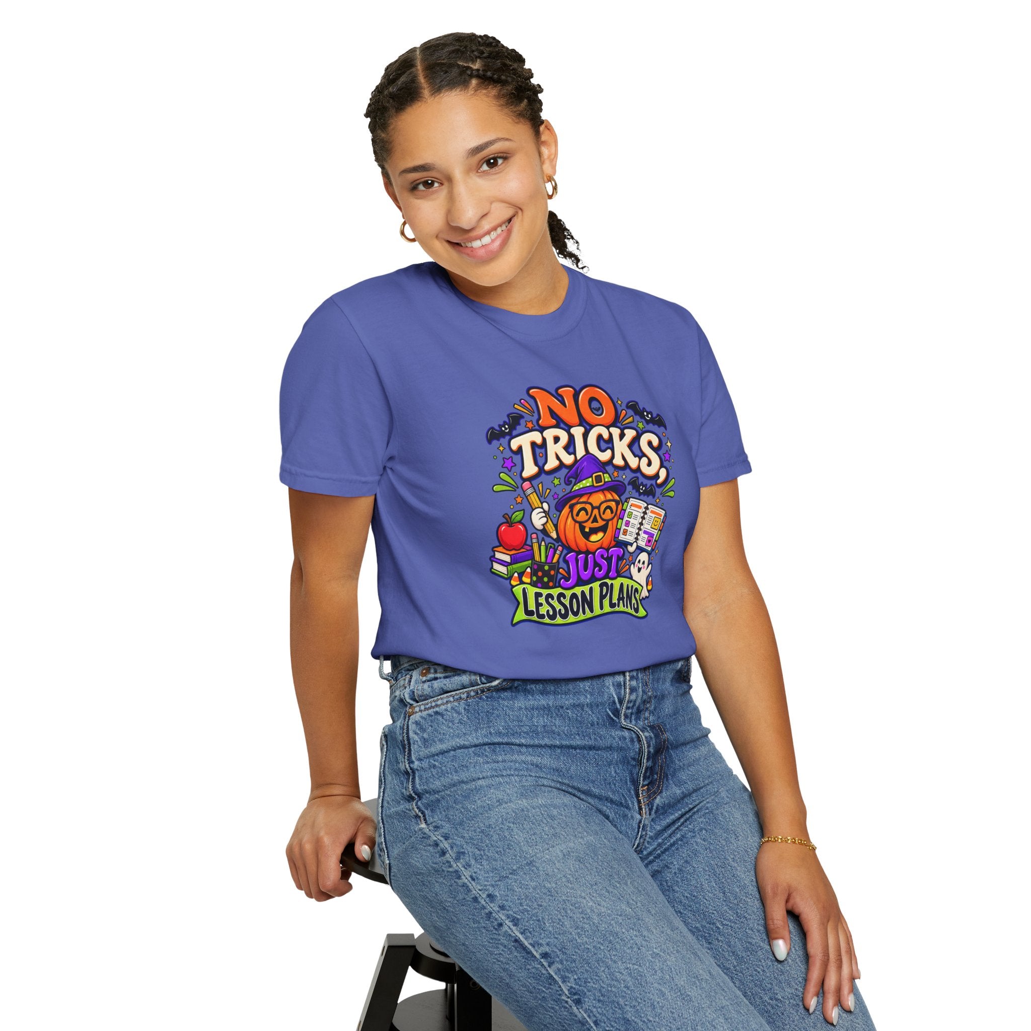 Halloween Teacher T-Shirt - "No Tricks, Just Lesson Plans"