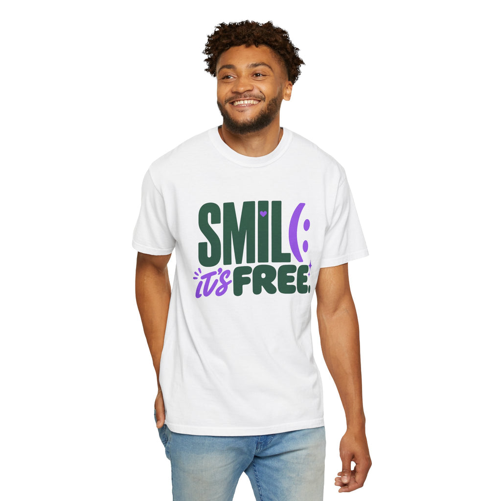 SMIL(: IT’S FREE. Forest Green & Purple Garment-Dyed Graphic Tee