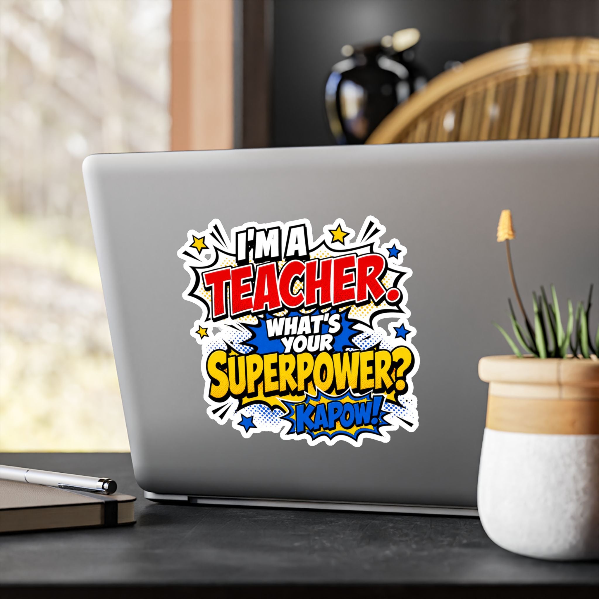 Teacher Superpower Retro Comic Book Die-Cut Decal Vinyl Sticker