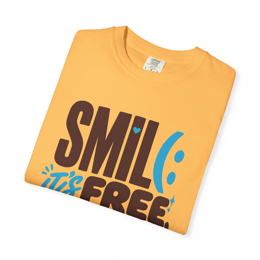 SMIL(: IT’S FREE. Brown & Bright Blue Garment-Dyed Graphic Tee