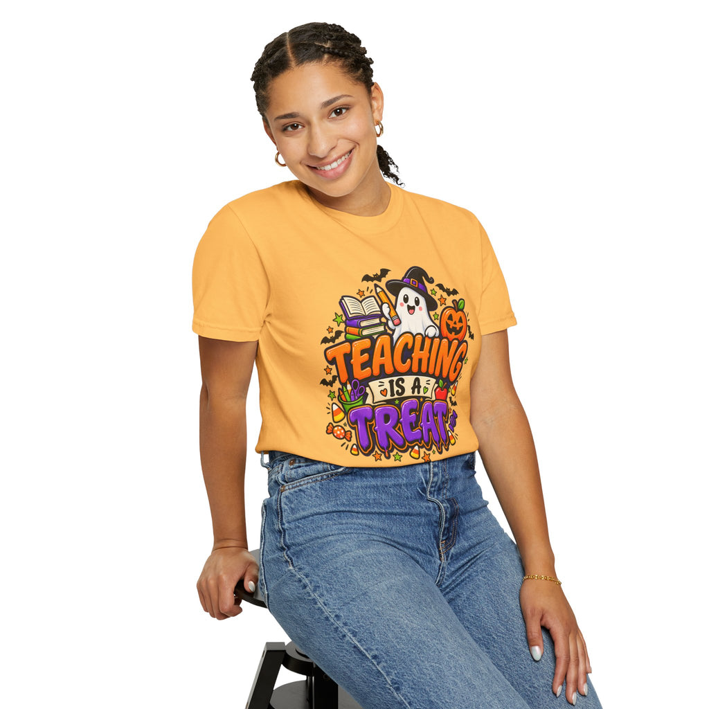 Teaching Is a Treat Halloween T-Shirt — Cute Ghost & Pumpkin Teacher Tee