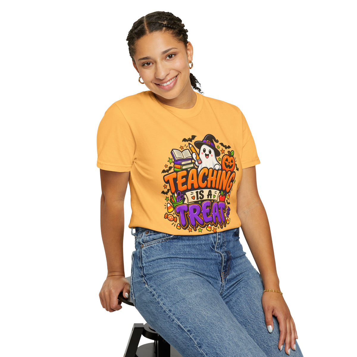 Teaching Is a Treat Halloween T-Shirt — Cute Ghost & Pumpkin Teacher Tee