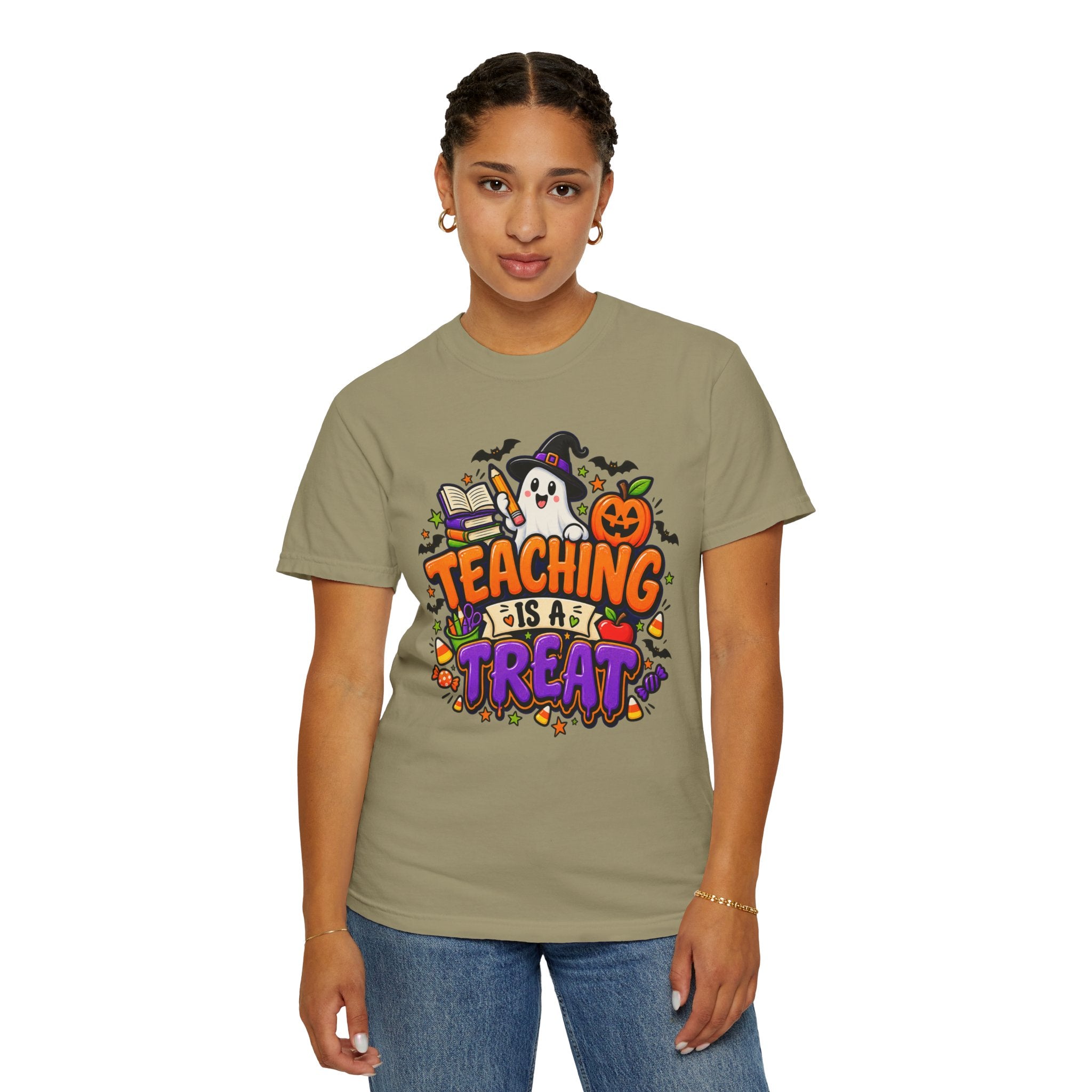 Teaching Is a Treat Halloween T-Shirt — Cute Ghost & Pumpkin Teacher Tee