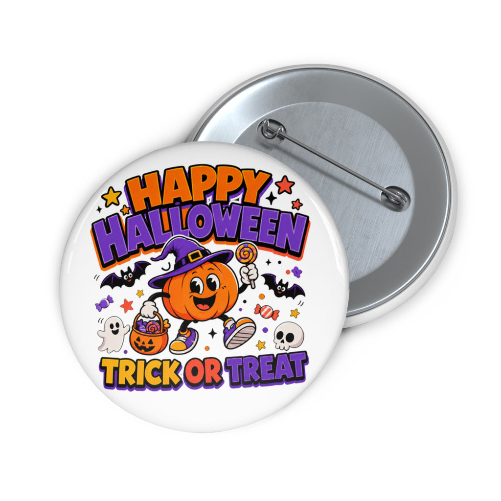 Happy Halloween Button Pin, Trick or Treat Pumpkin Halloween Badge