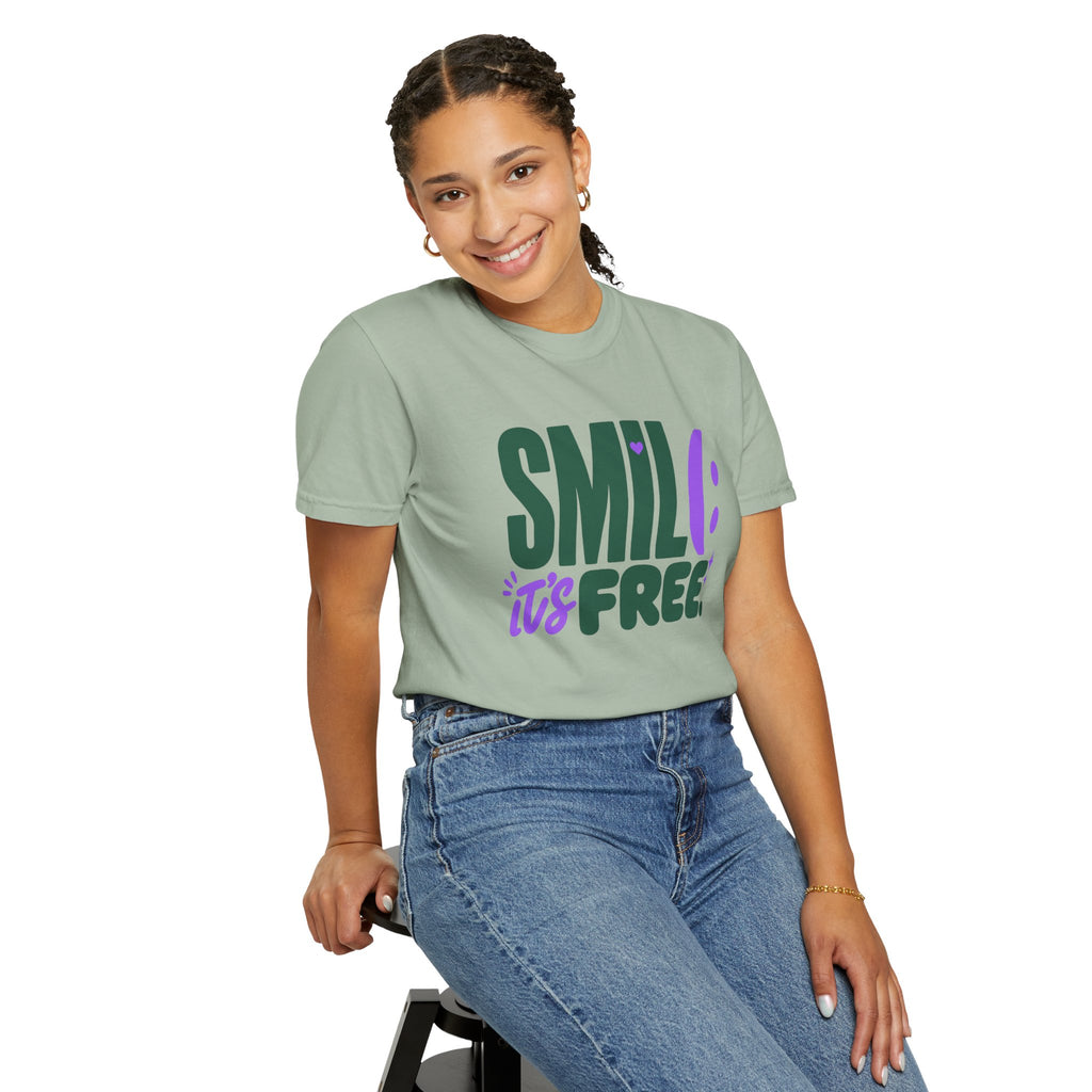 SMIL(: IT’S FREE. Forest Green & Purple Garment-Dyed Graphic Tee