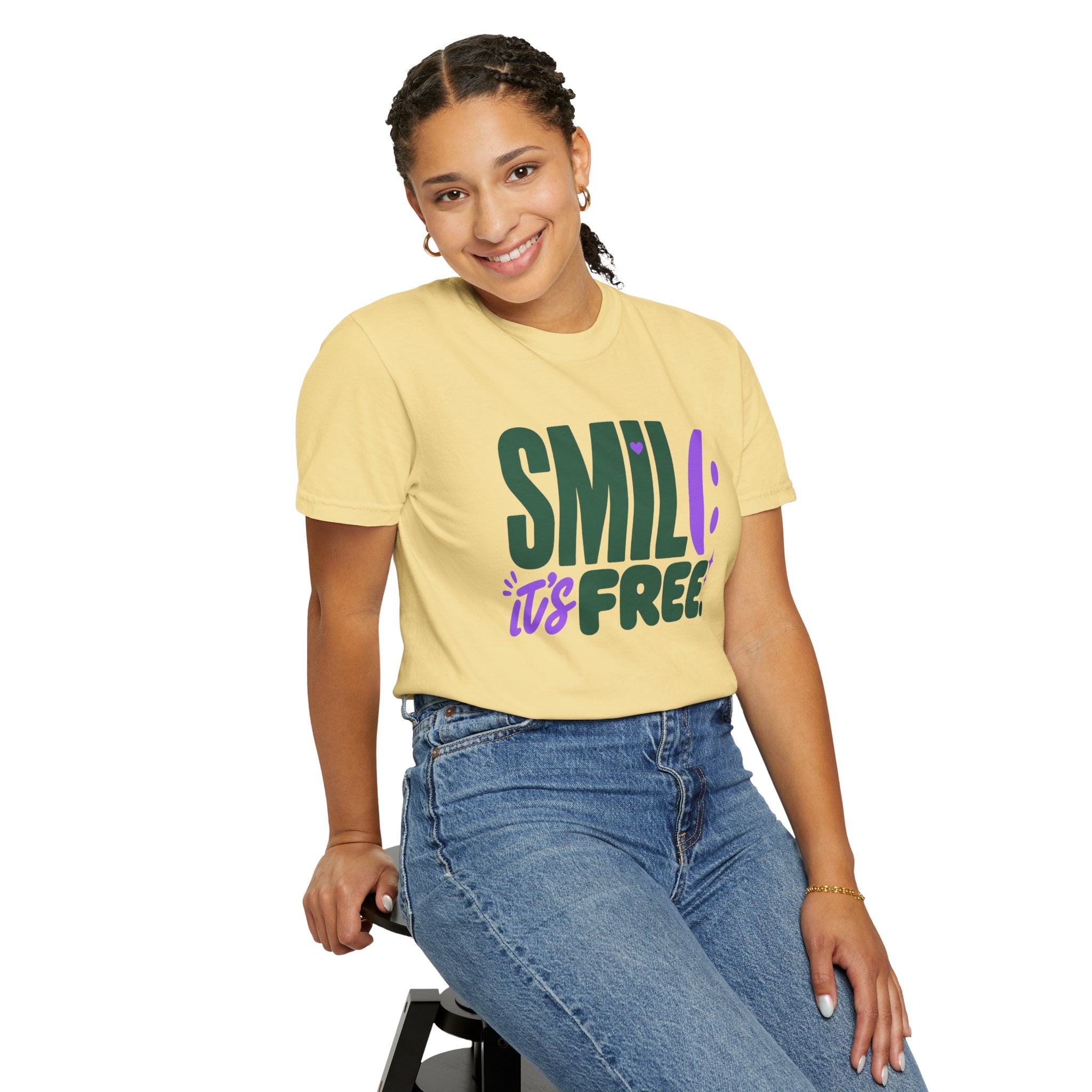 SMIL(: IT’S FREE. Forest Green & Purple Garment-Dyed Graphic Tee