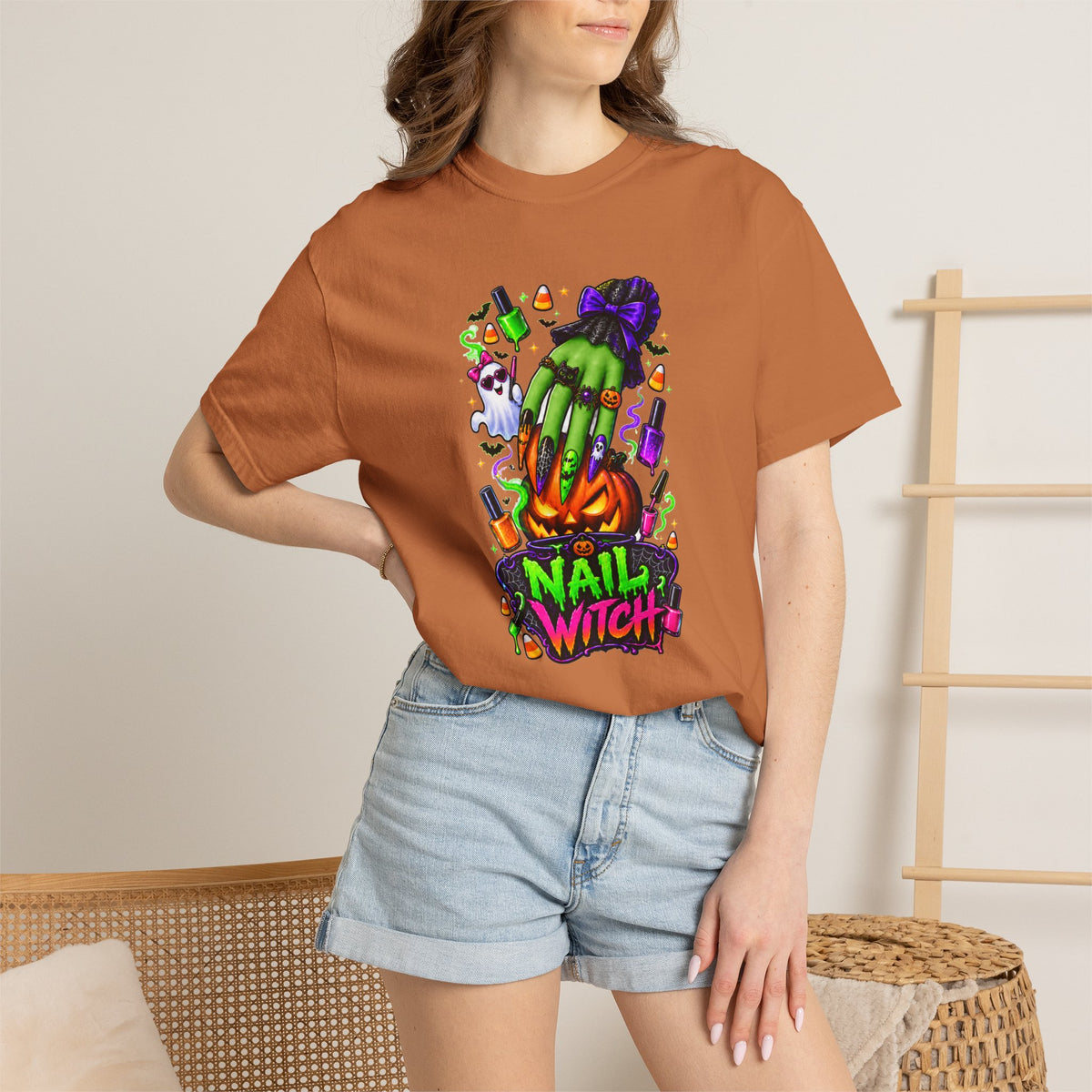 Nail Witch Halloween Tee – Adult Unisex Nail Tech & Beauty Salon Shirt