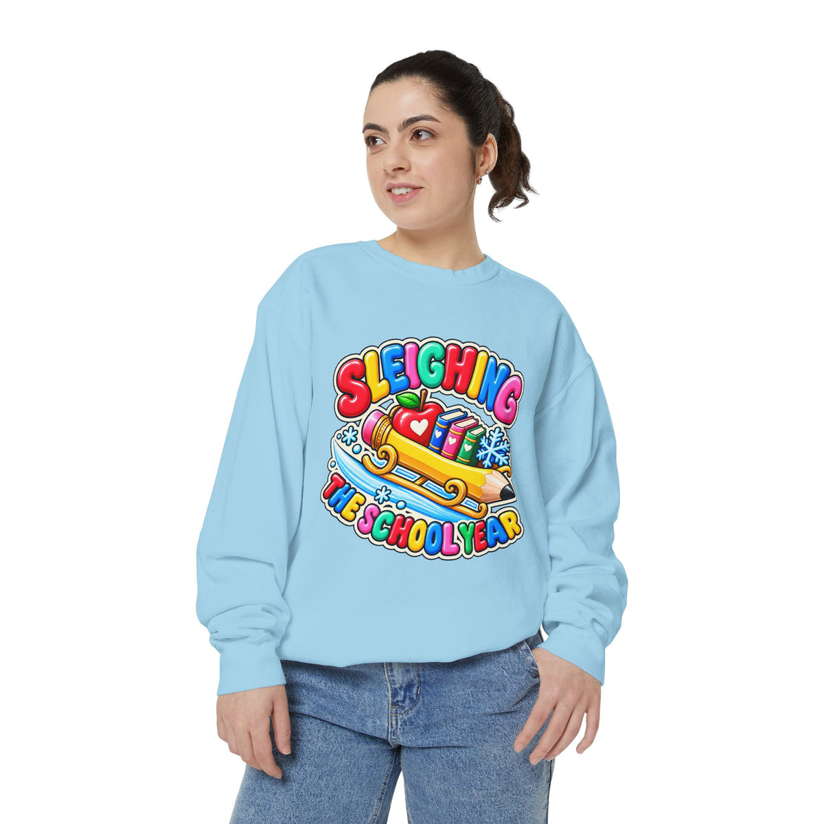 Sleighing the School Year Christmas Sweatshirt 📚🍎❄️