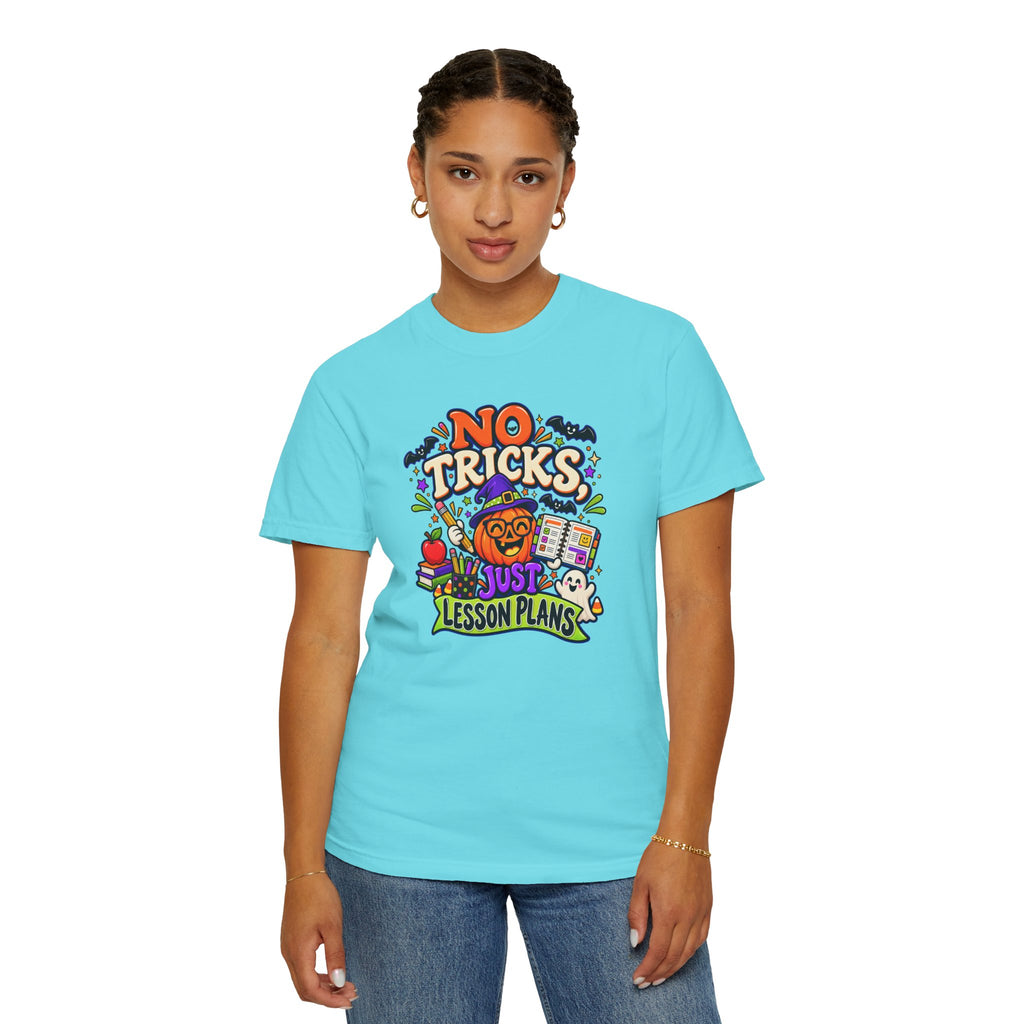 Halloween Teacher T-Shirt - "No Tricks, Just Lesson Plans"