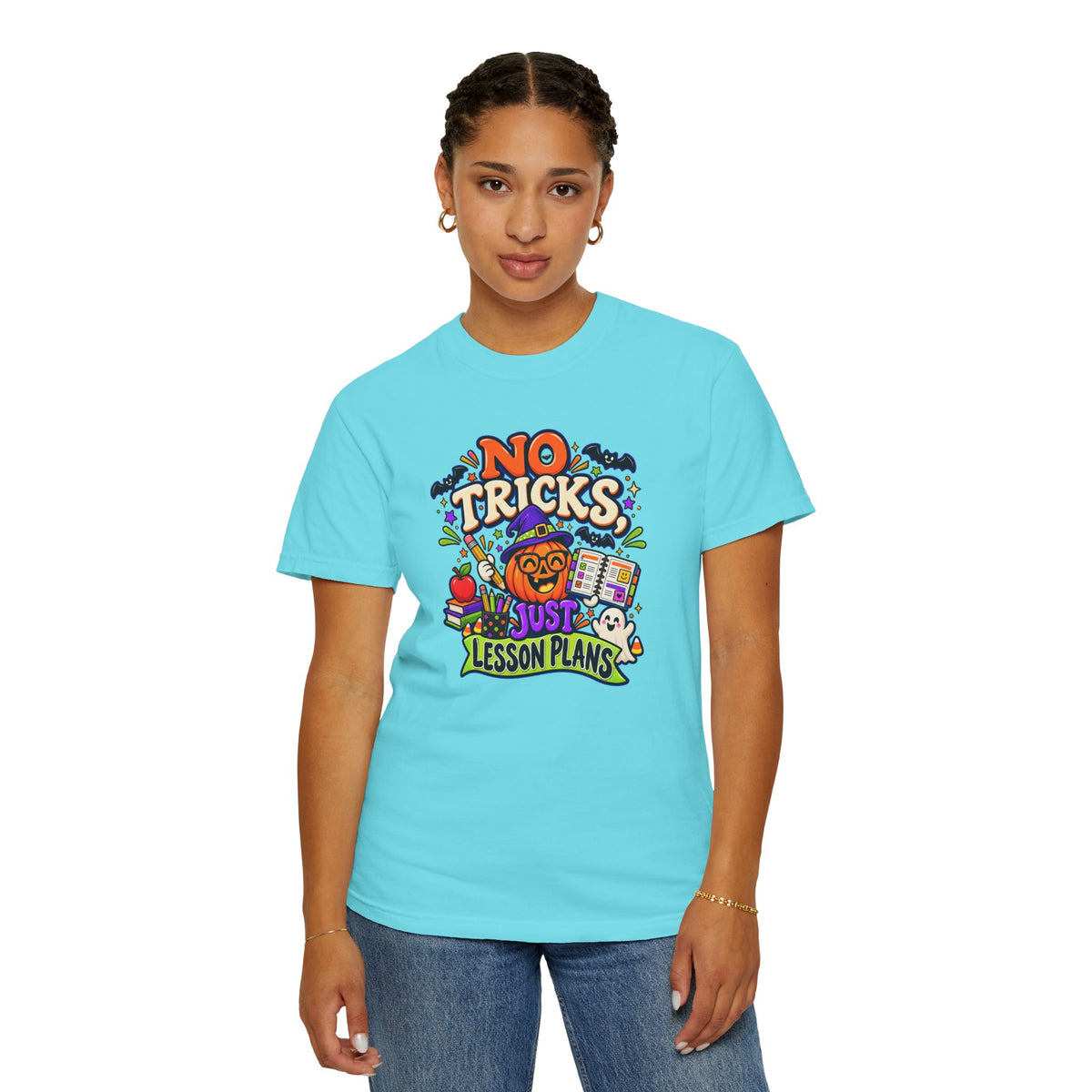 Halloween Teacher T-Shirt - "No Tricks, Just Lesson Plans"