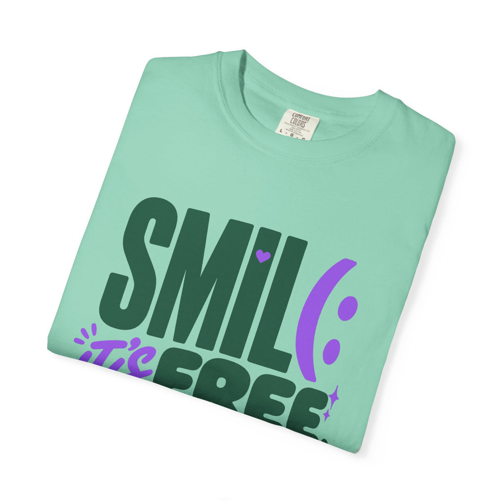 SMIL(: IT’S FREE. Forest Green & Purple Garment-Dyed Graphic Tee