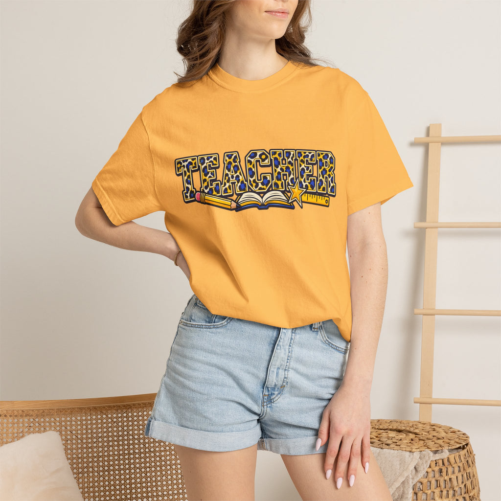 Leopard Print Teacher Comfort Colors® Heavyweight Tee 🍎✏️