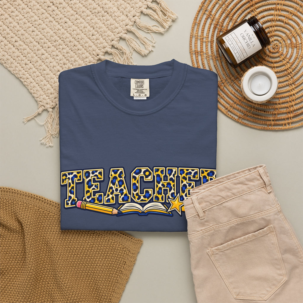 Leopard Print Teacher Comfort Colors® Heavyweight Tee 🍎✏️